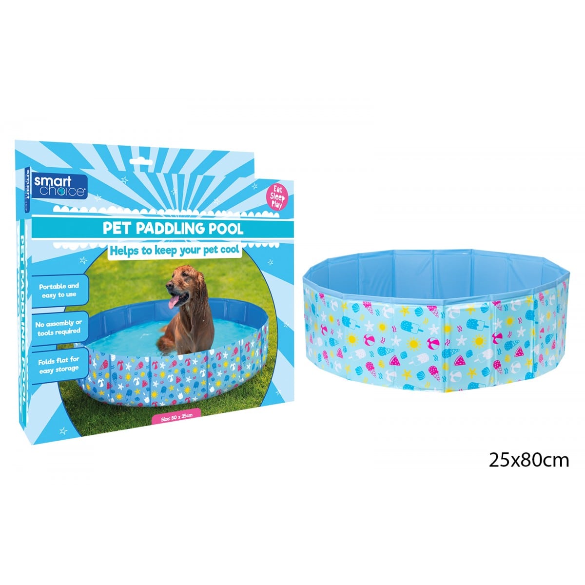 Beach Print Foldable Dog Paddling Pool