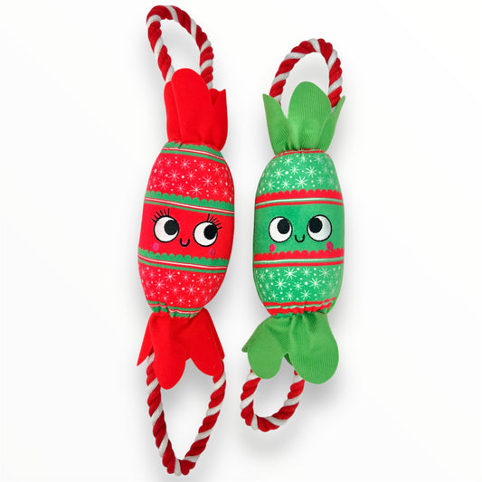 christmas cracker plush rope dog toy