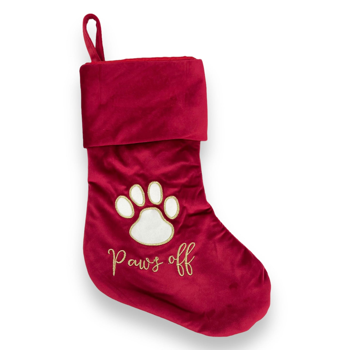 dog paws off christmas stocking