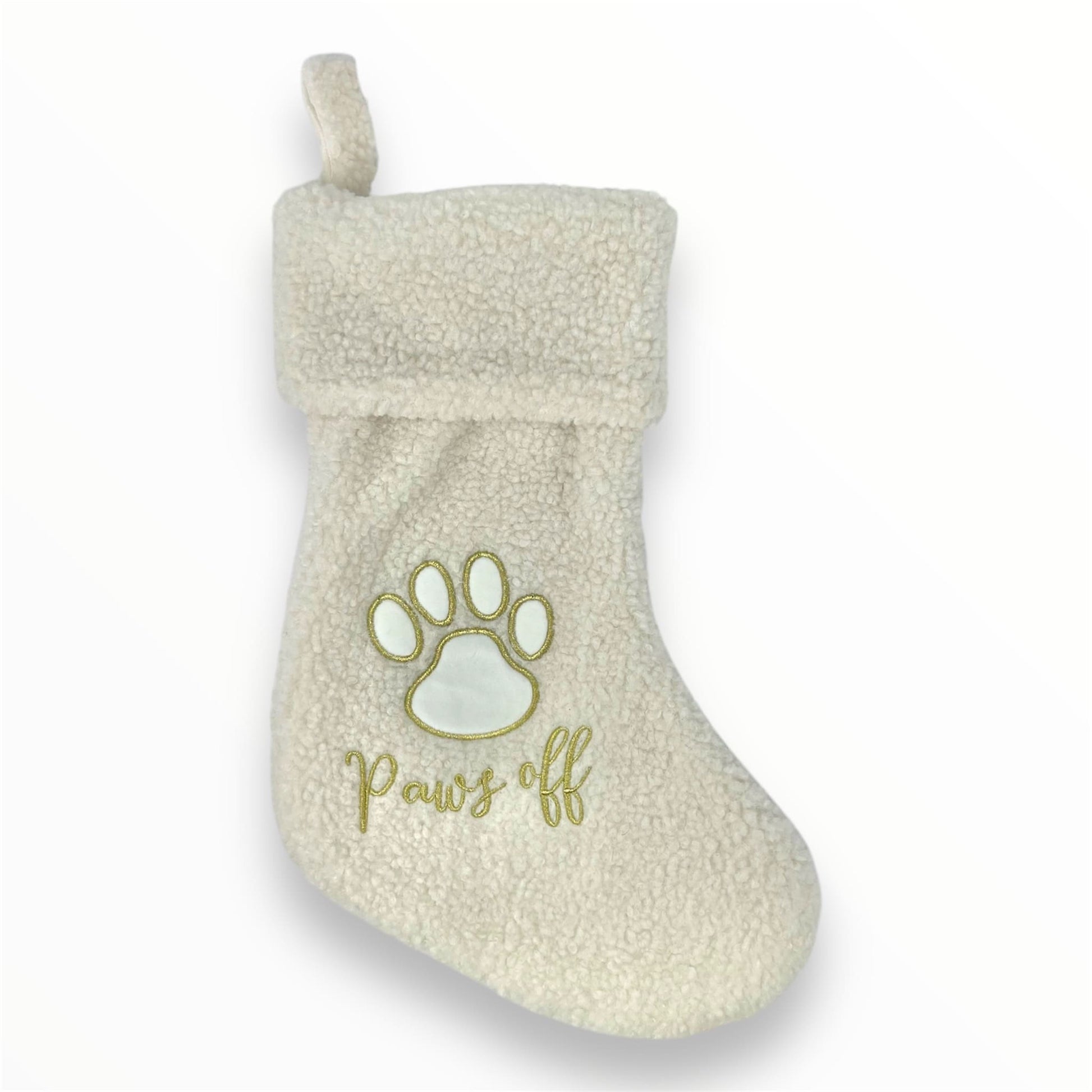 dog paws off christmas stocking