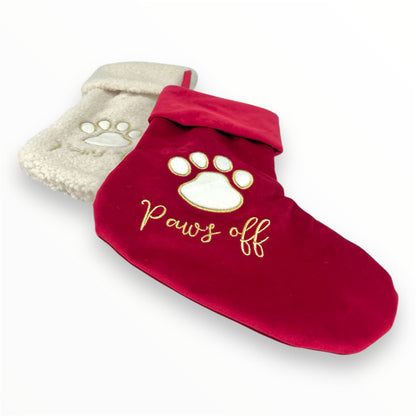 dog paws off christmas stocking