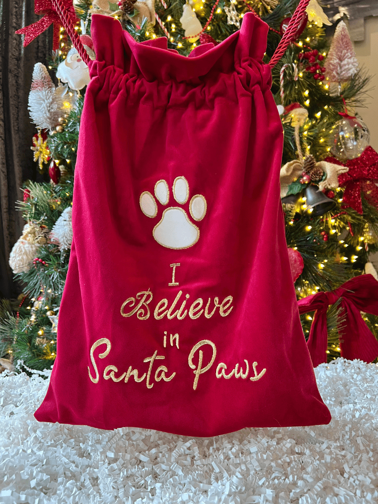 i believe in santa paws christmas sack