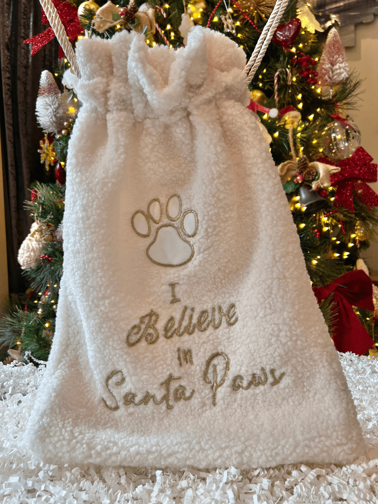 i believe in santa paws christmas sack