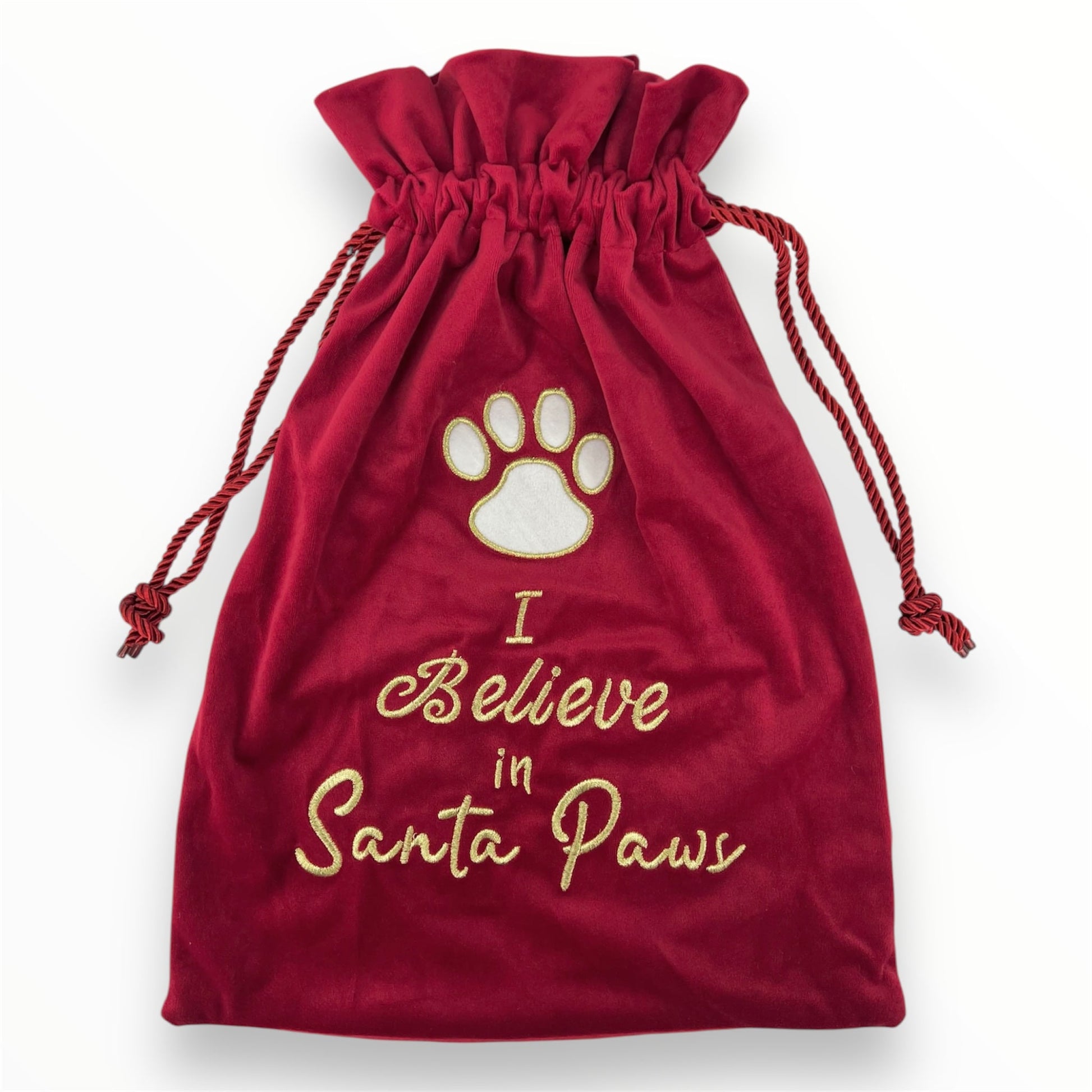 i believe in santa paws christmas sack