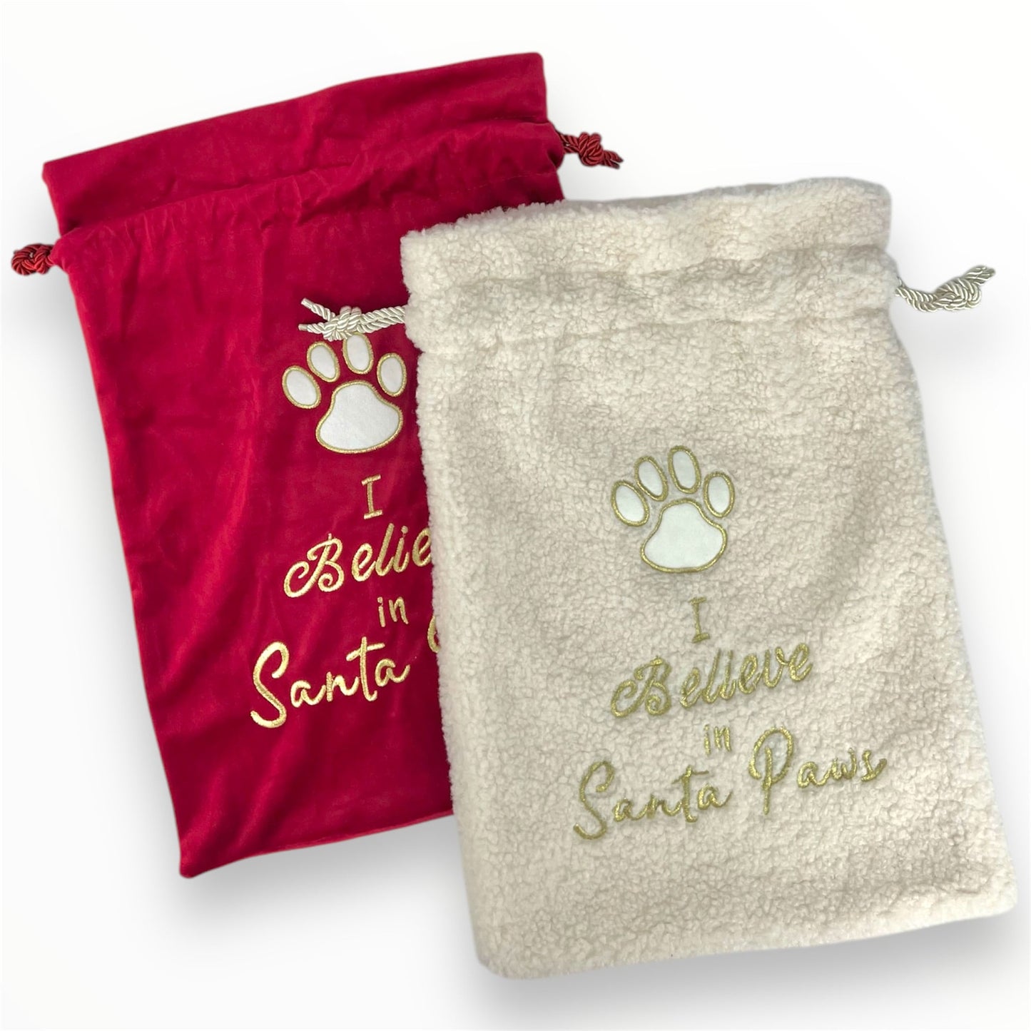 i believe in santa paws christmas sack