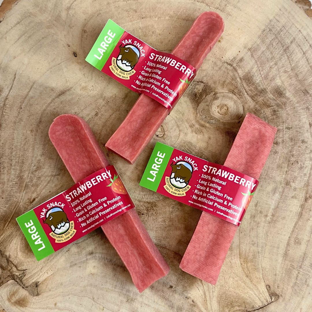 Strawberry Yak Snack Dog Chew Bar - M, L