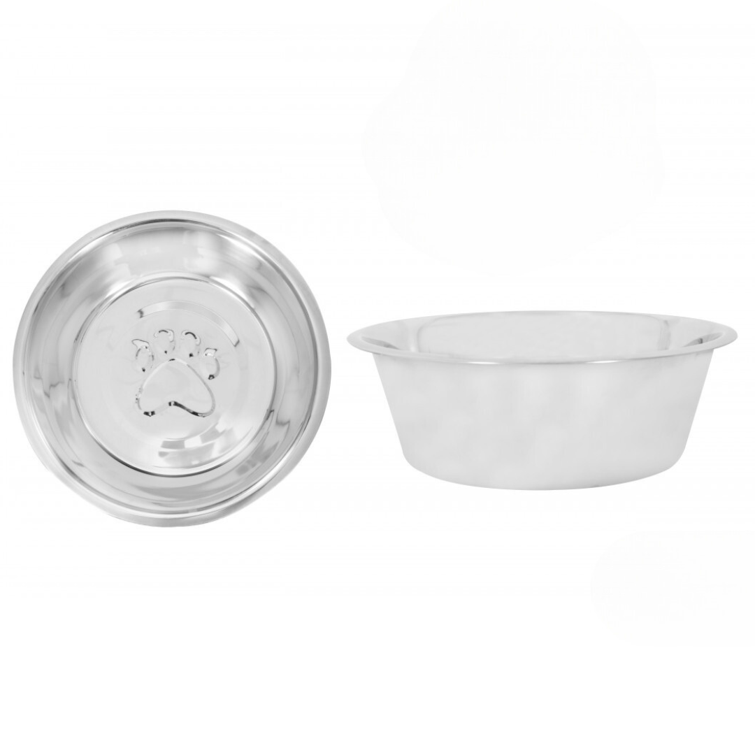 Stainless Steel Paw Embossed Dog Bowl