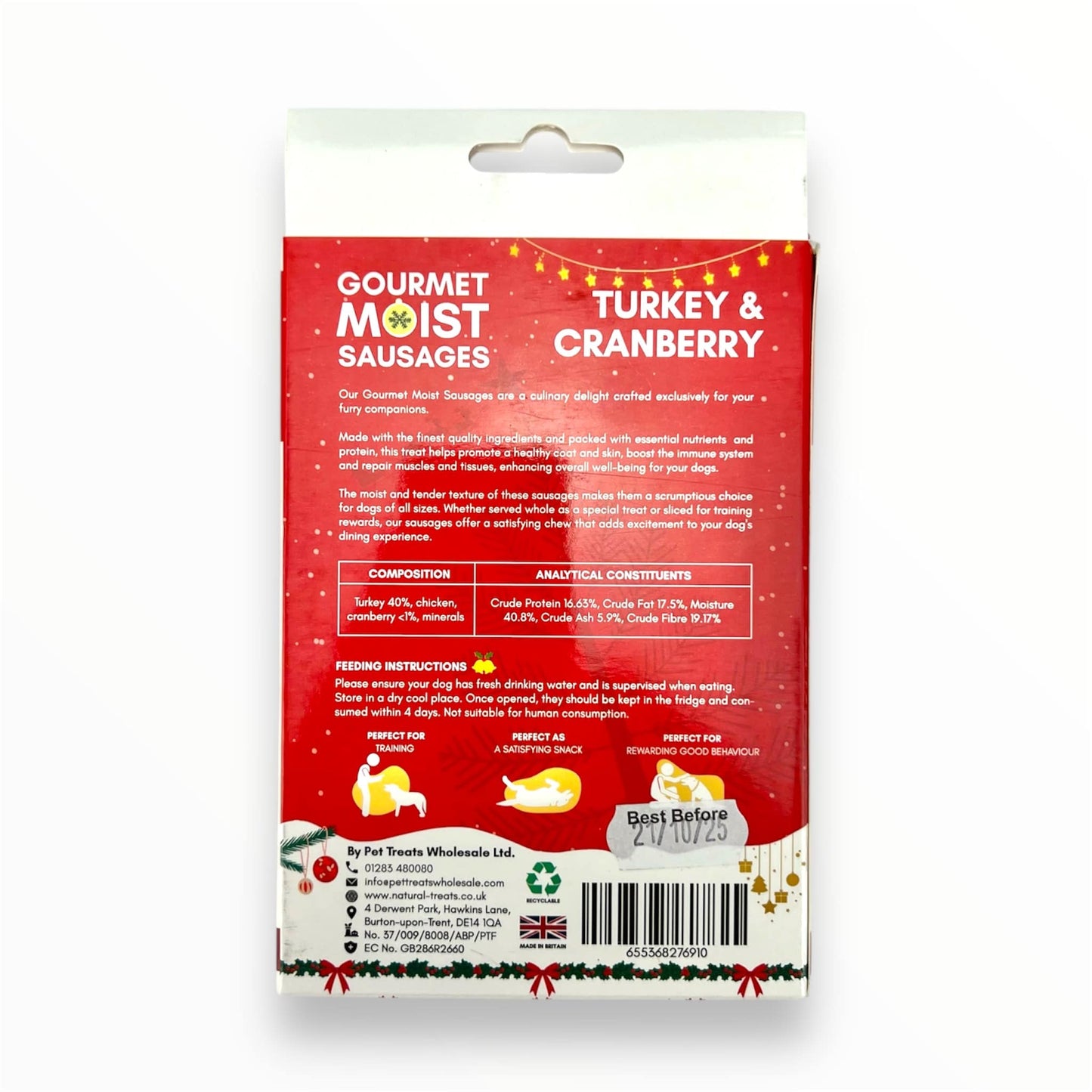 turkey and cranberry gourmet moist sausages christmas dog treats